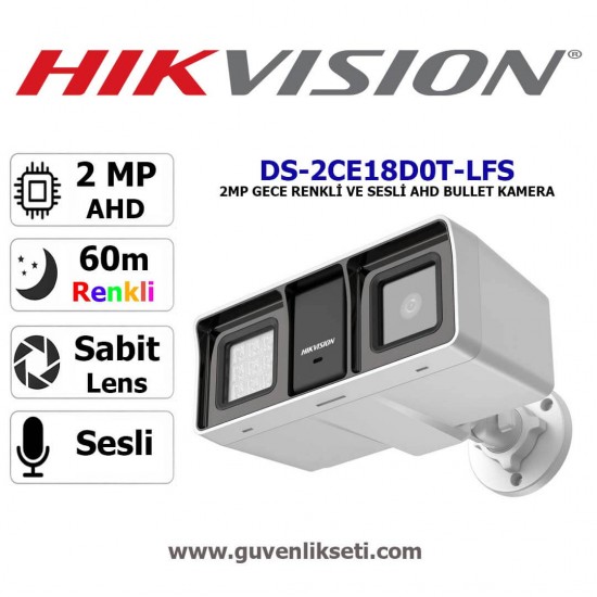 Hikvision DS-2CE18D0T-LFS 2MP gece renkli sesli AHD bullet güvenlik kamerası